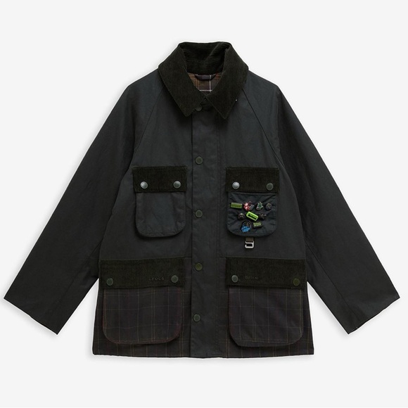 NWT BARBOUR X CROCS SIZE SMALL BEDALE WAX JACKET TARTAN FOREST GREEN EXCLUSIVE - Picture 14 of 16